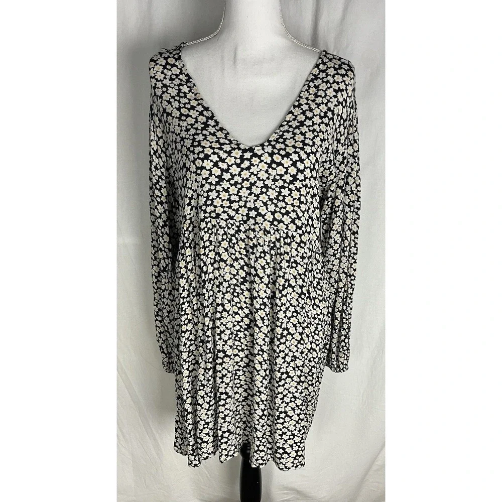 Billabong Dress Secret Wish Womens M Black Ditsy Floral‎ Mini Balloon Sleeve New